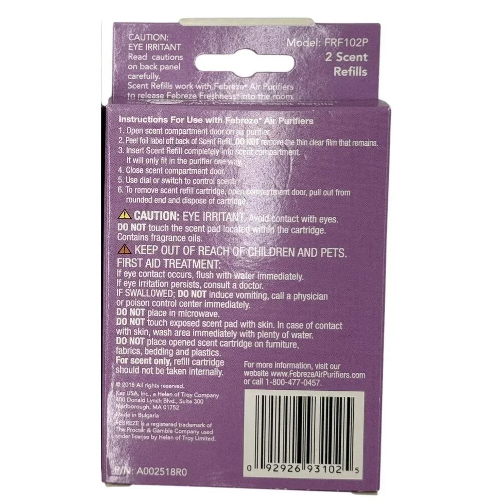 Febreze Air Purifier Scent Refill Spring & Renewal FRF102P 2 Pack Fits FHT150-19